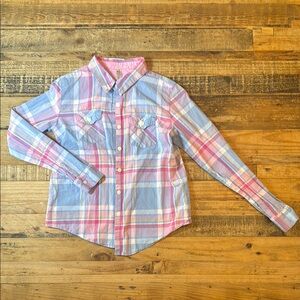 Girl’s 100% Cotton Cherokee Plaid Shirt size XL Blue and Pink